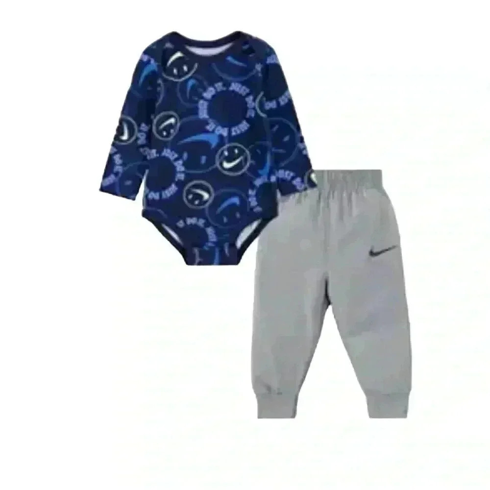Nike Baby Boys Long Sleeve Bodysuit and Pants Set Size 3 Months Blue/Grey NWT